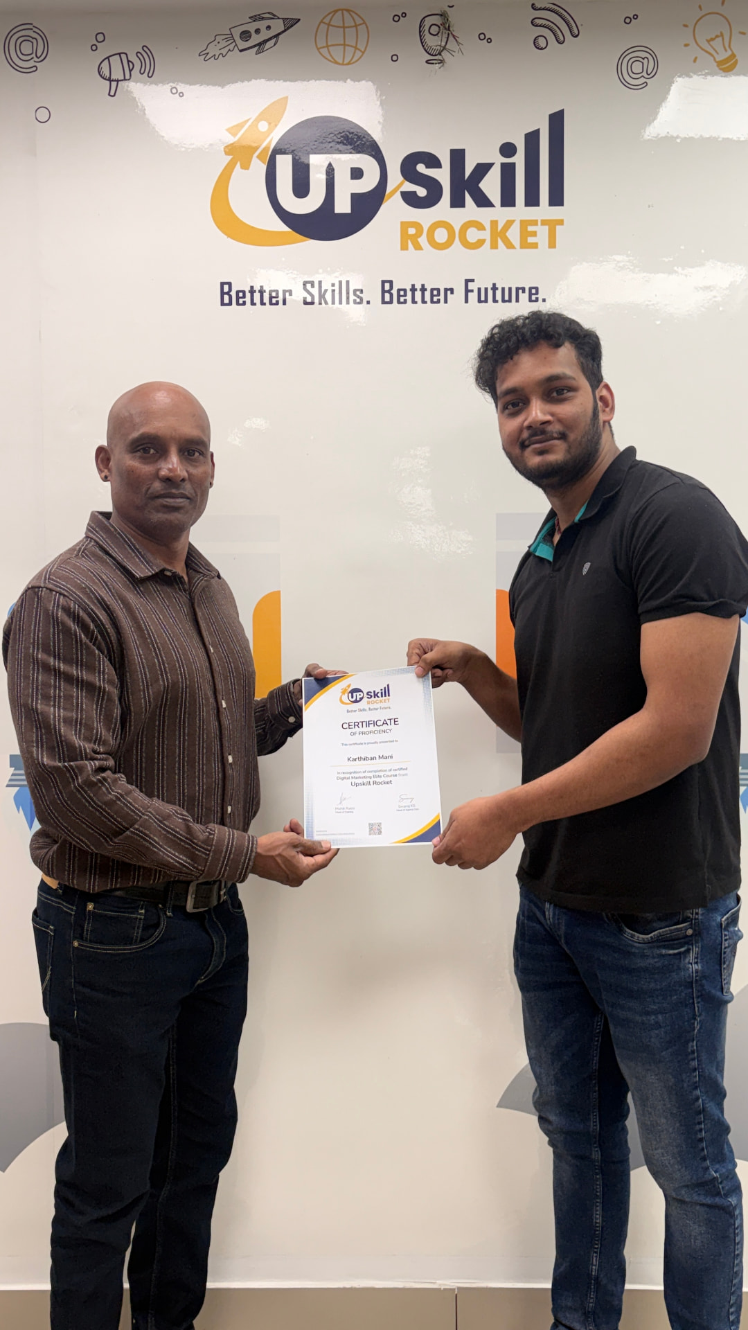 Upskill Rocket learner receiving his certificate of proficiency