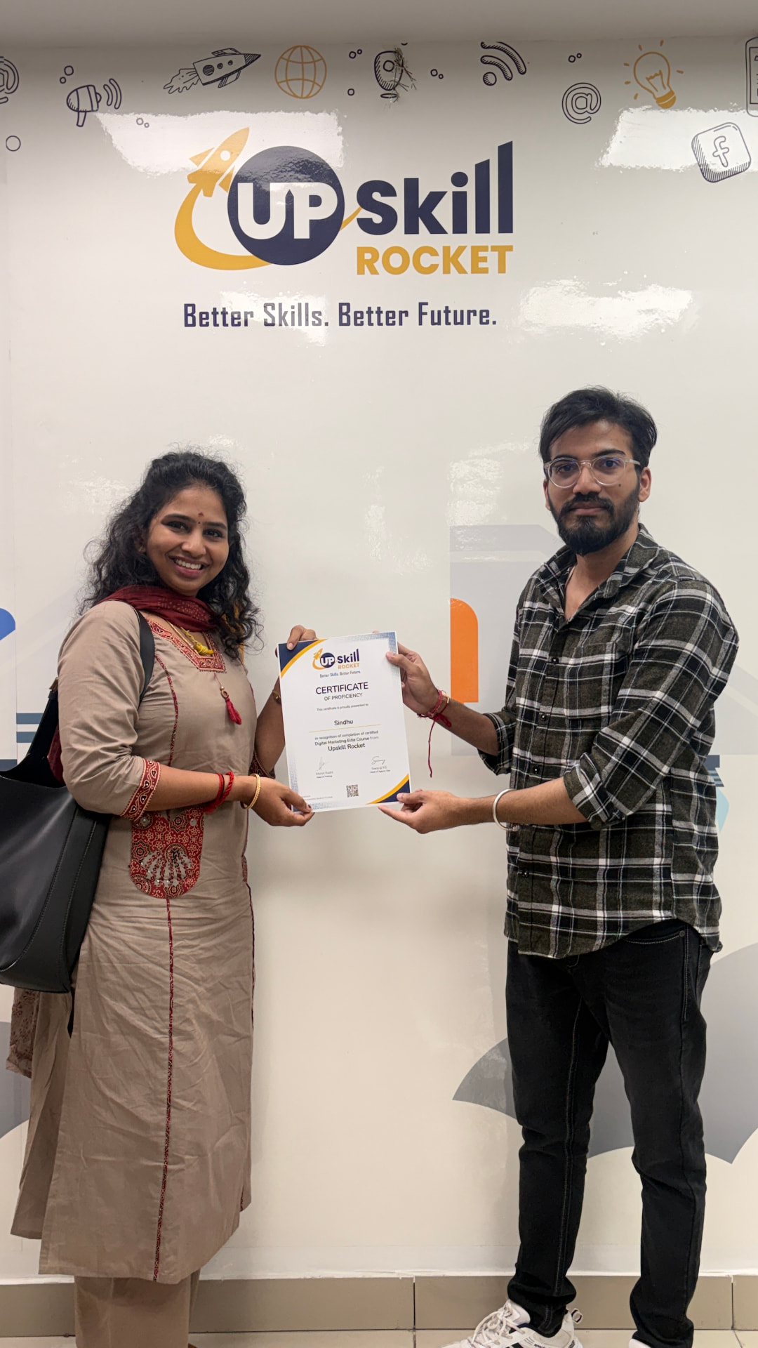 Upskill Rocket learner receiving her certificate of proficiency